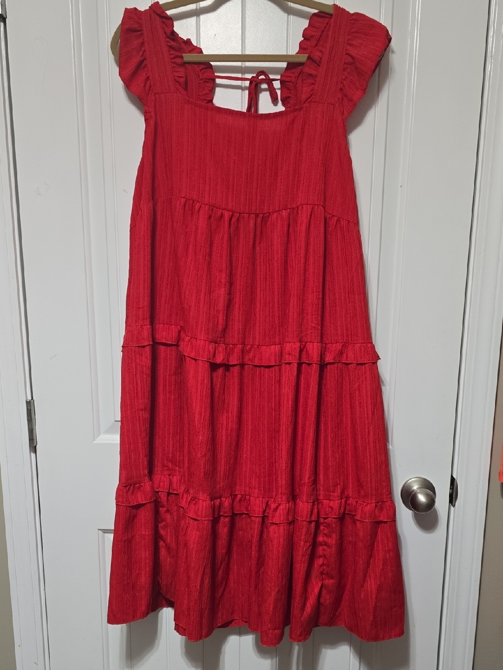 SHEIN Bright Red Ruffle Tiered Summer Dress